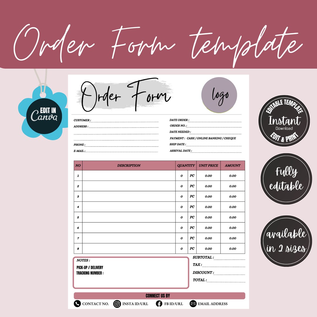 Custom Order Form Template, Modern Order Form, Small Business Forms ...
