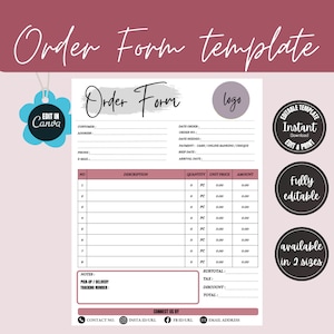 Custom Order Form Template, Modern Order form, Small Business Forms, Canva Order Form, Printable Invoice Form