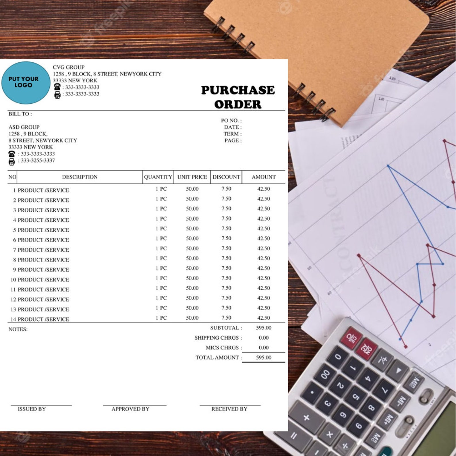 Editable Purchase Order Template Excel for Small Business (instant ...
