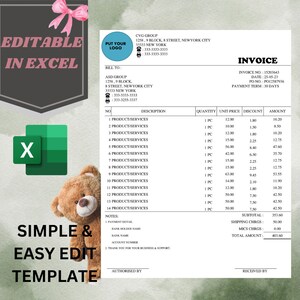 Editable Invoice Template for Small Business (Excel, US Letter)