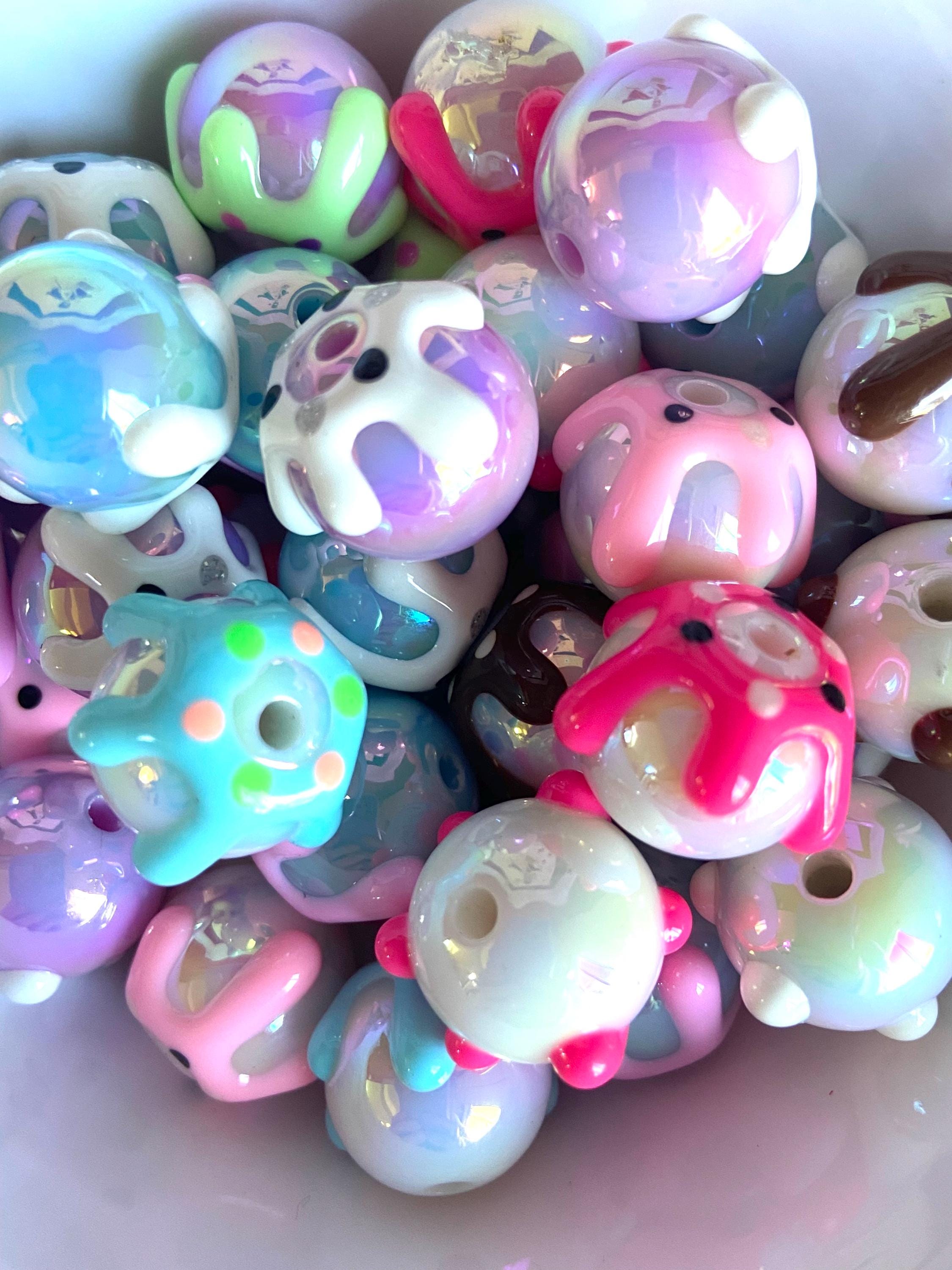 Hand Painted Dessert Beads, Iridescent Ice Cream beads, Beads for Pen, UV Plating Dessert Beads