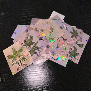 pegatina holográfica de hoja de cannabis