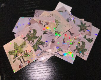 cannabis leaf holographic sticker