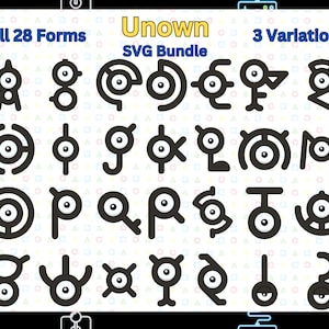 Mystical Unown SVG Collection: Schalten Sie die Magie frei mit 28 einzigartigen Designs und jeweils 3 Variationen!