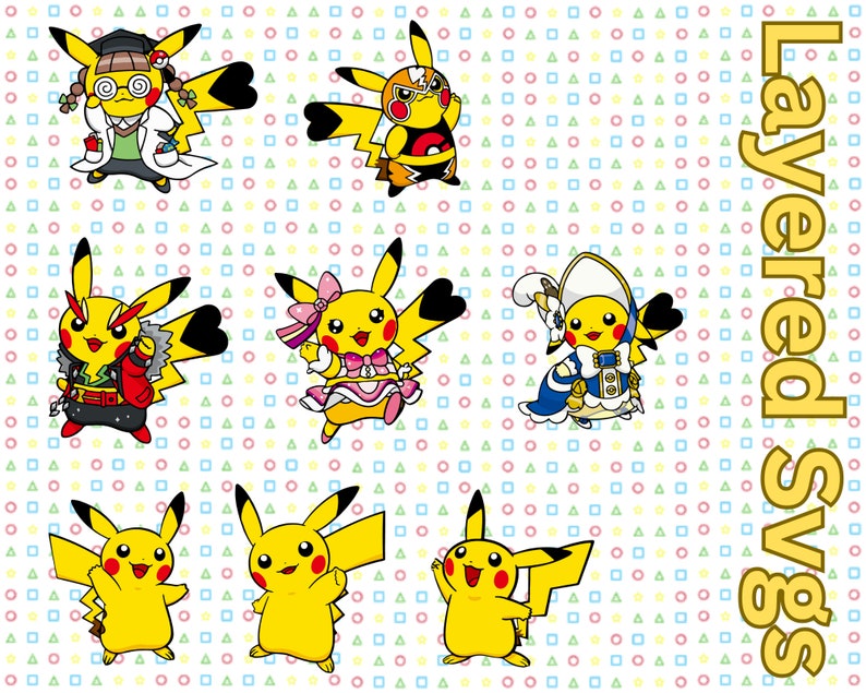 Triangle Pickachu Pikachu Party SVG Bundle: 16 Electric Designs for Featuring Everyone's ...