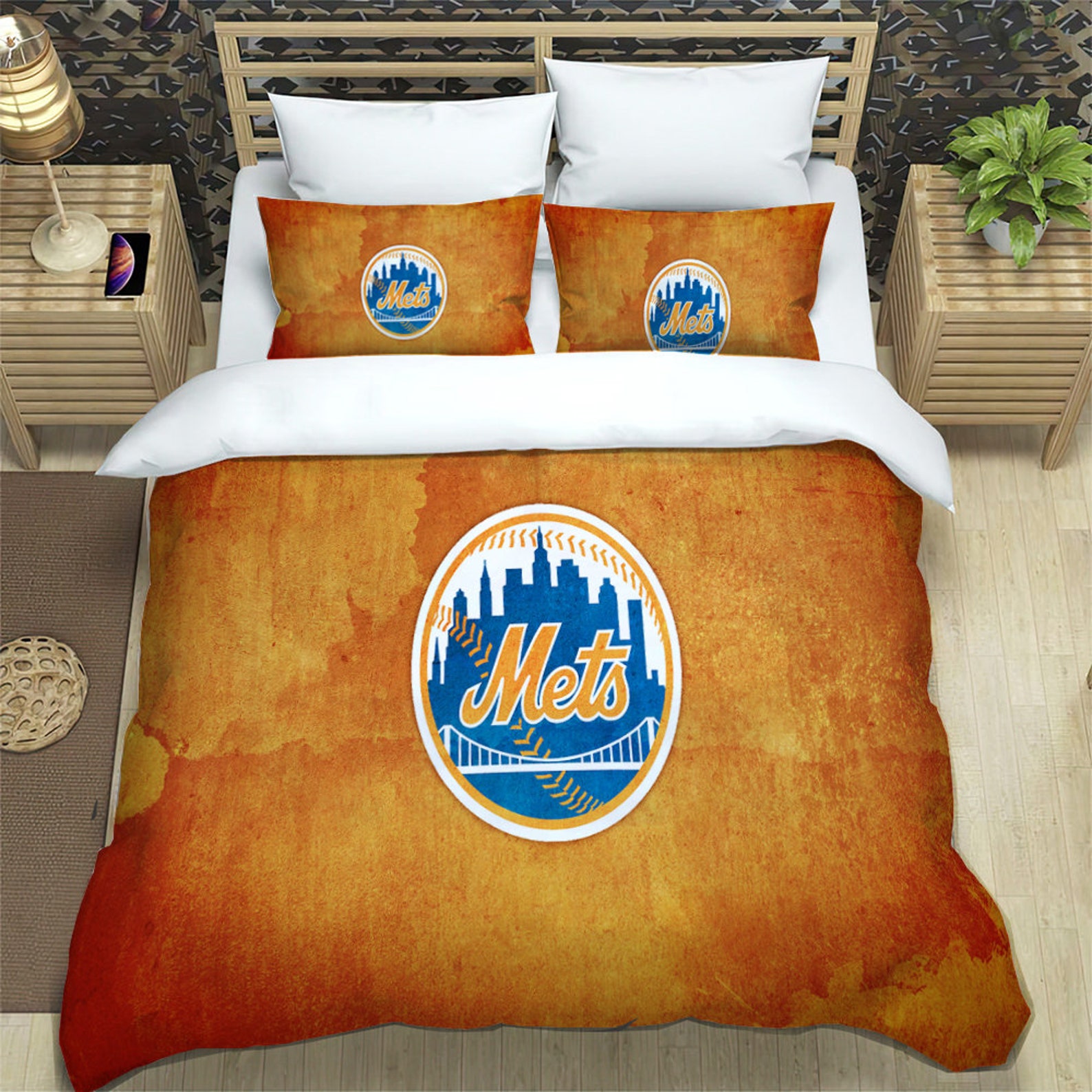 New York Mets Bedding Threepiece Set Fashionable Printed Etsy