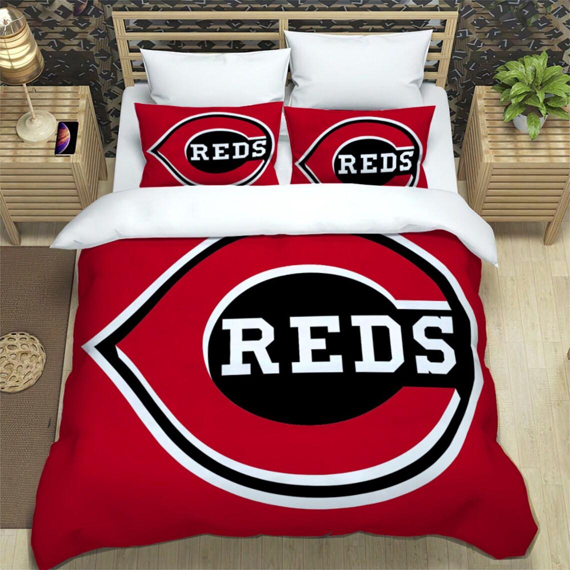 Cincinnati Reds Bedding Threepiece Set Fashionable Printed Etsy