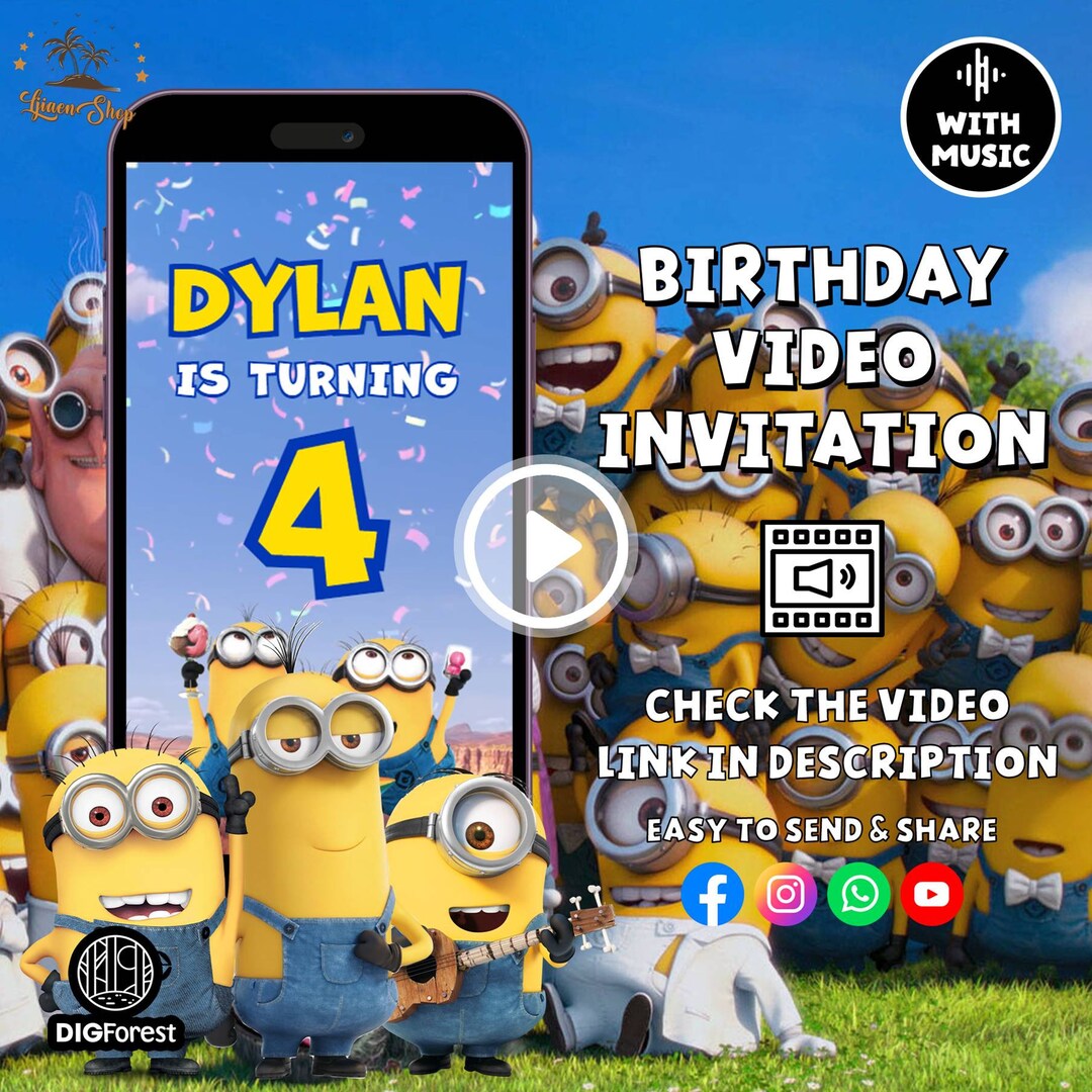 Minions Birthday Video Invitation Minions Birthday Party Etsy