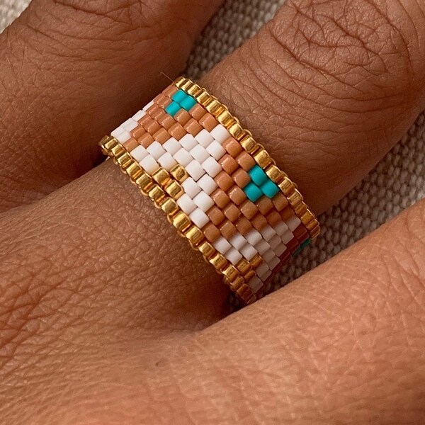 Bague or, nude et turquoise