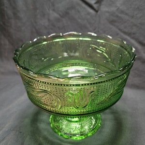 Vintage E.O. Brody Green Pressed Bowl on Pedestal