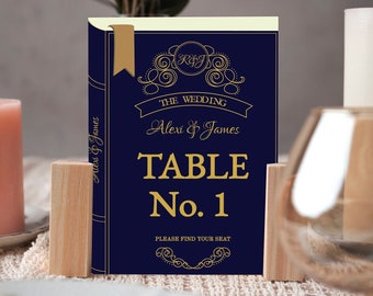 Wedding Table Numbers Printable, Table Numbers Template, Vintage Book Table Numbers, Instant Download