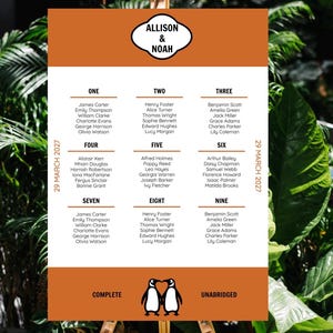 Pinguin Classic Book Hochzeit Sitzplan Vorlage (Sofortdownload, druckbares Schild, anpassbarer Text)