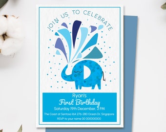 Elephant Birthday Invitation, Elephant Boy or Girl Birthday Invite, Party Editable Digital Template INSTANT DOWNLOAD