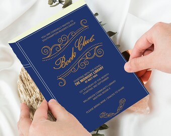 Bewerkbare BOOK CLUB-uitnodiging, boekenclubflyer, vintage boekenclubuitnodiging, bewerkbare sjabloon voor afdrukken, e-mailen en messaging, instant download