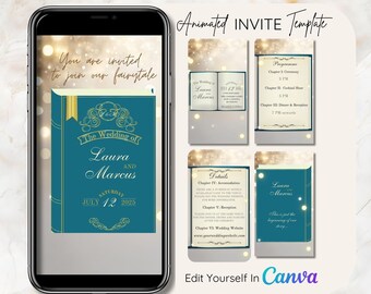 Wedding Animated Invitation Template, Book Wedding Video Invitation with Details & Programme, Add Your Own Photos and Music, Canva
