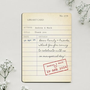 Hochzeitsfeier-Dankeschön-Vorlage, Bibliothekskarte Dankeschön, Hochzeitskarte Dankeschön, 7x5 druckbare Vorlage