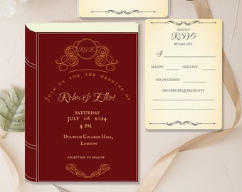 modèle de faire-part de mariage livre vintage, suite littéraire imprimable