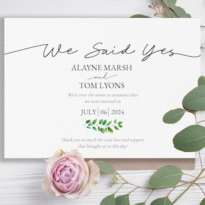 Plantilla de anuncio de boda, Dijimos que sí, anuncio de matrimonio, tarjeta de anuncio de fuga imprimible, descarga instantánea