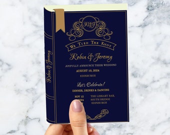 Modèle de faire-part de mariage livre vintage : nous nous sommes mariés (téléchargement numérique, taille carte de 5 x 7 po.)