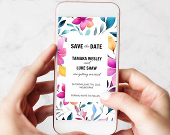 Digital Save the Date, Electronic Save the Date Invitation, Floral Modern Evite, Text Invite, Editable Template