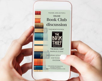 Editable BOOK CLUB Invitation Template, Editable Electronic Invite For Email and Text, Instant Download