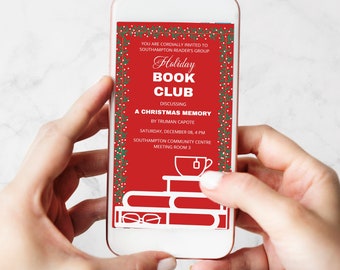 Editable Holiday BOOK CLUB Invitation Template, Christmas Book Club Invite, Editable Electronic Invite For Email and Text, Instant Download