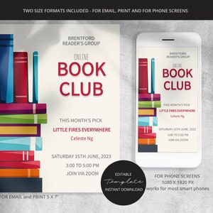 Editable BOOK CLUB Invitation Template, Editable Invite for Print ...