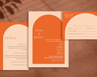 Wedding Invitation Card Template, Modern Burnt Orange Wedding Invitations, Wedding Invitation Suite Template, Printable Invite Suite
