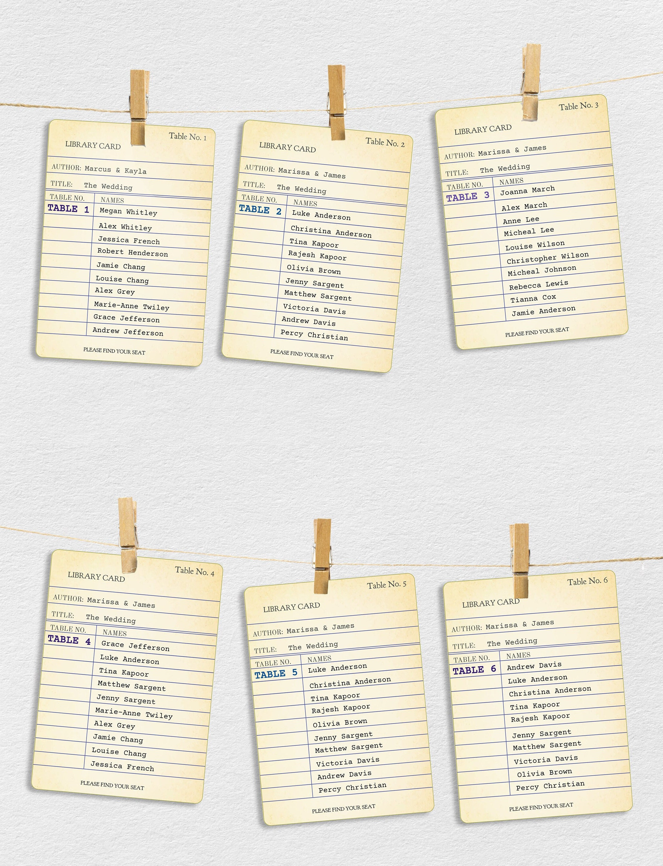Wedding Seating Chart Template, Library Book Card Wedding Seating Plan, Printable Table Seating Chart, Instant Download