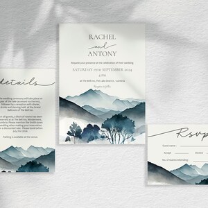 Wedding Invitation Card Template, Wedding Invitations, Wedding Invitation Template, Printable Watercolour Mountain Invite Suite