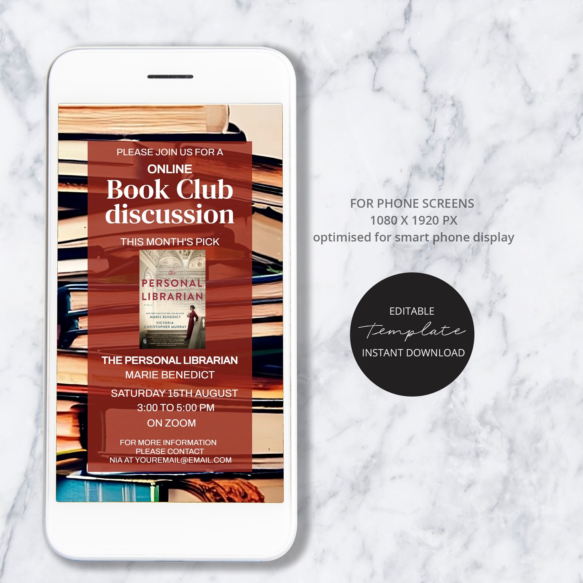 Editable BOOK CLUB Invitation Template, Editable Electronic Invite for