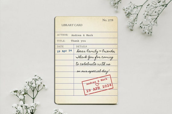 Wedding Party Thank You Template, Library Card Thank You, Wedding Card Thank You, 7x5 Printable Template