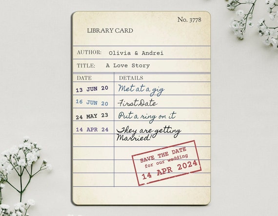 Library Card Save the Date Template, Editable Wedding Invitation