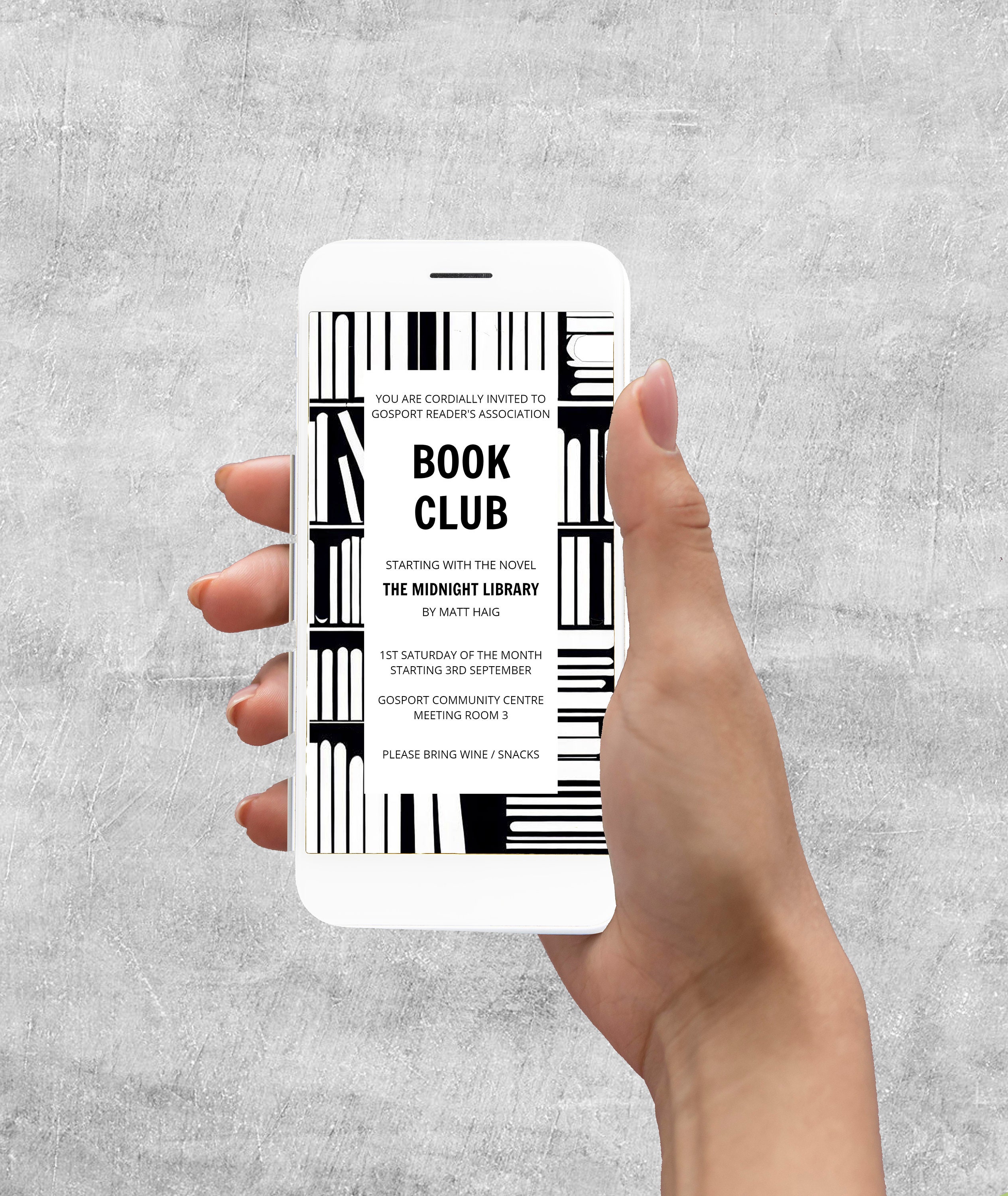 Editable BOOK CLUB Invitation Template, Book Club Electronic Invite For Email and Text, Minimalist, Instant Download