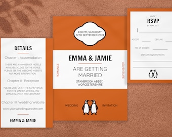 Wedding Invitation Card Template / Vintage Penguin Book Wedding Invitation Suite /  Printable Invite Suite
