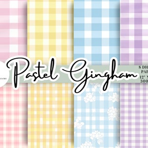 Pastell-Vingham- und Blumenmuster-Digital-Papier-Pack - nahtlose sich wiederholende Hintergründe, Scrapbooking, Clipart, kommerzielle Nutzung, Barbiecore-Plaid