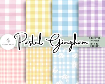 Pastel Gingham Digital Paper Pack – Seamless Floral Patterns (Digital Download)