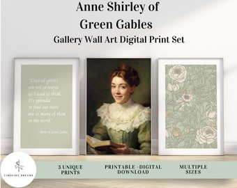 Anne Shirley of Green Gables DIGITAL Portrait Gallery Set | Edwardian Sage Green Oil Painting | Printable DIGITAL Fine Art Wall Quote Print