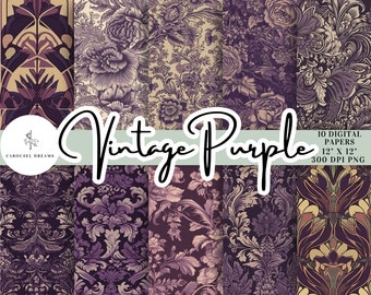Vintage Purple Digital Seamless Paper 10 Pack - Digital Scrapbook Instant Download Print Commercial Use Repeat Pattern Deco PNG Sublimation