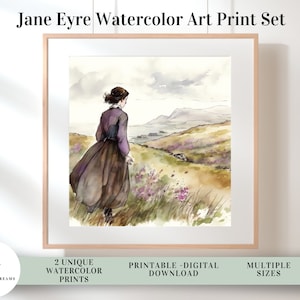 Jane Eyre Vintage Aquarell DIGITAL Art Print Set - Sofort Download. Charlotte Bronte Zitat - Ich bin kein Vogel, Printable Poster Set.