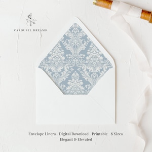 Printable Envelope Liner, A7, Euro Flap, Square Flap, 6.5 Square, A6, 5.75 Square, 4 Bar, Wedding Invitations, Blue Bridgerton Damask