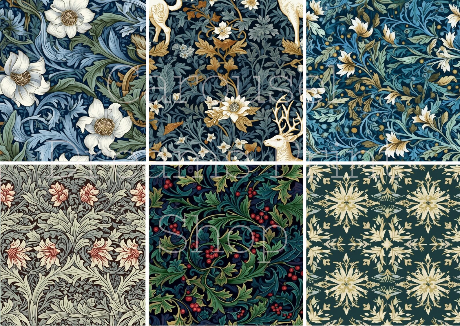 william-morris-inspired-christmas-12-digital-paper-pack-etsy