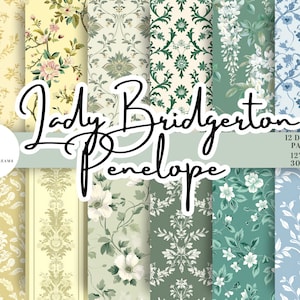 Bundle de 12 papiers numériques inspirés de Lady Bridgerton Penelope - téléchargement immédiat. Motif répétitif sans couture imprimable Régence à usage commercial PNG