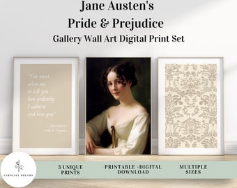 Galería de retratos digitales de Orgullo y prejuicio de Jane Austen / Pintura al óleo de Elizabeth Bennet de la época de la Regencia / Impresión de pared de bellas artes imprimible con cita