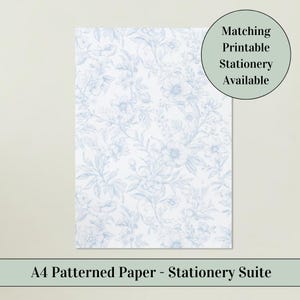 Carta modello A4 - French Country Floral Blue. Set di cancelleria stampabile, buste, inviti, menù, biglietti, pergamena. Download digitale.
