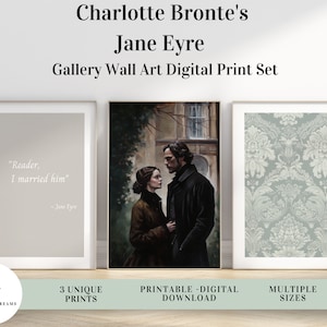 Jane Eyre Vintage DIGITAL Art Print Set - Descarga instantánea de la pared de la galería. Cita de Charlotte Brontë, cartel de romance gótico en Thornfield.