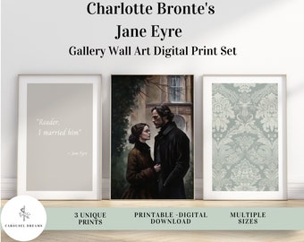 Jane Eyre Vintage DIGITAL Art Print Set - Instant Download Gallery Wall. Charlotte Bronte Quote, Gothic Romance at Thornfield Poster.