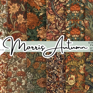 Pacote de papel DIGITAL inspirado em William Morris outono outono - download instantâneo. Álbum de recortes, planejador para impressão, diário indesejado, repetição contínua.