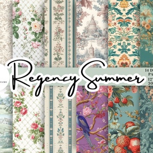 Download istantaneo del pacchetto di carta digitale Regency Summer 14. Carta per album, motivo ripetuto senza soluzione di continuità, pianificatore stampabile, Bridgerton, Austen
