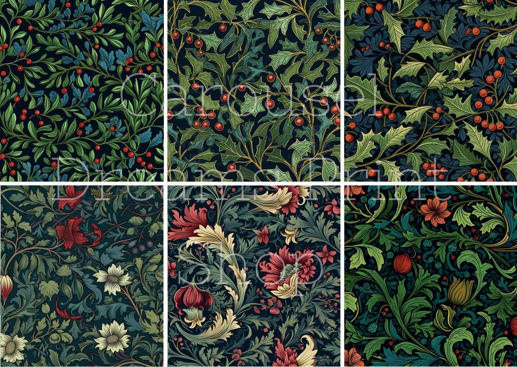 william-morris-inspired-christmas-12-digital-paper-pack-etsy